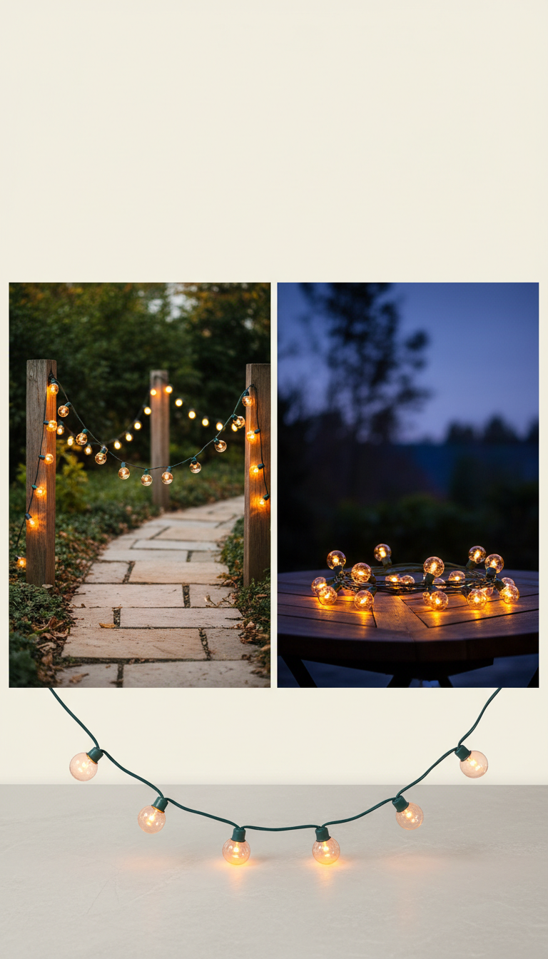 Warm white LED string lights for patio and veranda (example image)